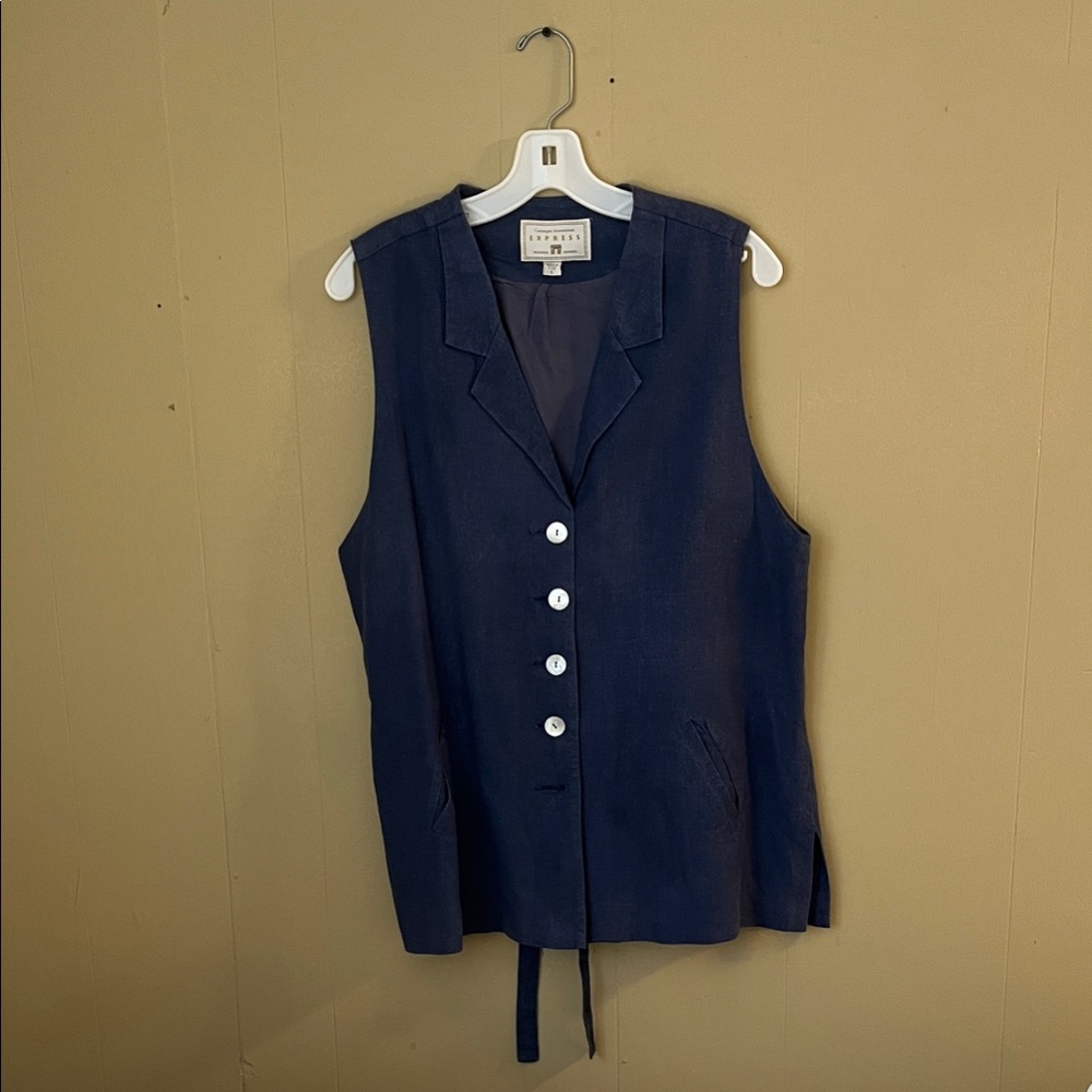 Express Sleeveless Navy Button-Front Vest